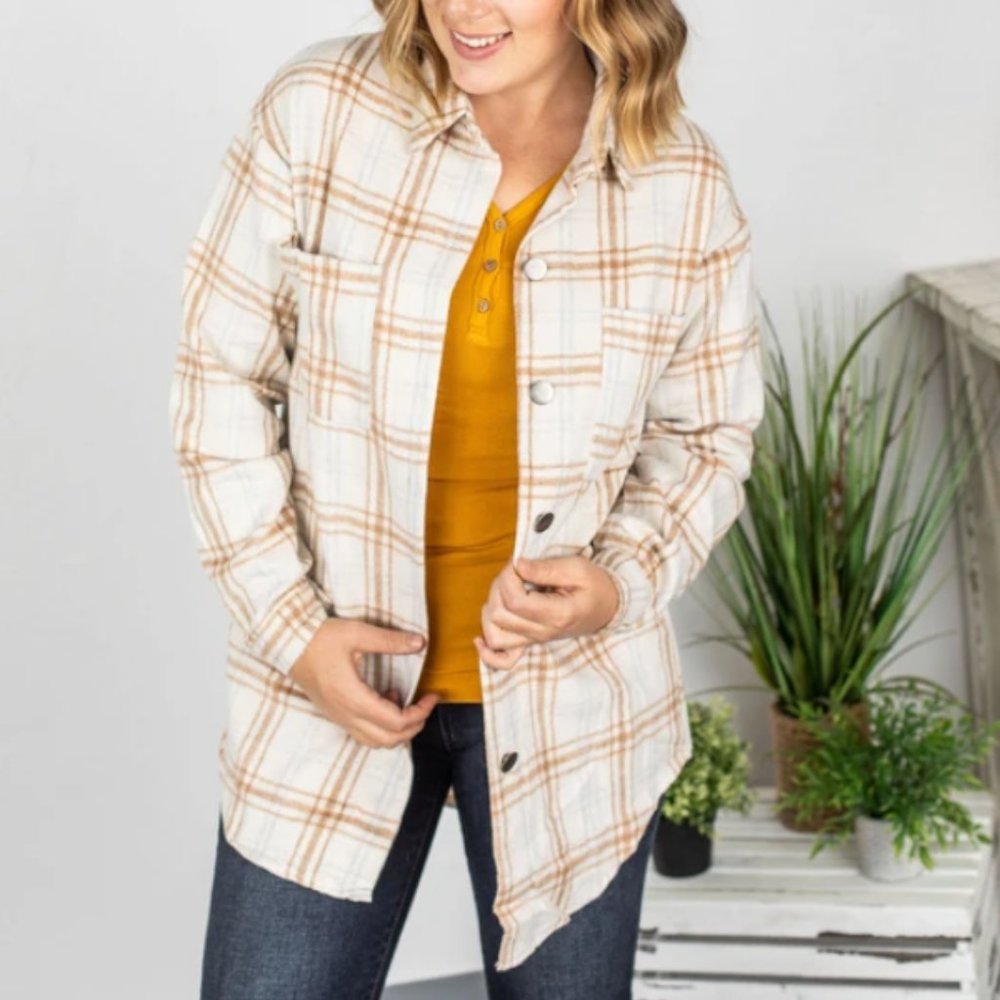 *SOLD OUT* NWT Cream, Tan, and Grey Shacket - Size XL